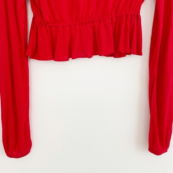 Urban Outfitters Boho Red Lace Trim Cropped Peplum Top Size Small - Picture 11 of 14